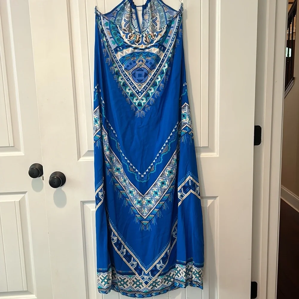 Flying Tomato Blue Maxi Geometric Back Tie Dress - Picture 3 of 9